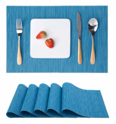 Tvättade underlägg Set om 6 vävda underlägg Tvättade halkfria slitstarka värmebeständiga vinyl underlägg Tvättade mattor 30 x 45 cm (Blå) Blue