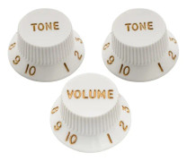 Ultra Universal Passande Storlek Strat-Knappar 2-Tonade 1 Volym Set för Fender Stratocaster ST-Stil Elgitarr, Vit