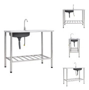 The Living Store Campingbänk med handfat och kran i rostfritt stål