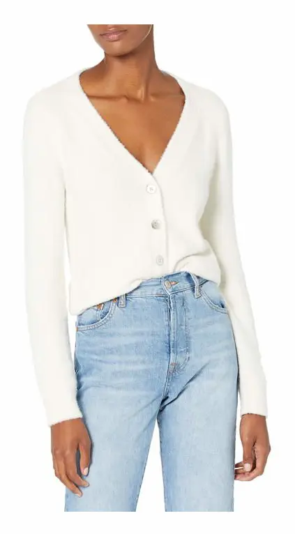 Droppen - ESF23966-Whisper White-XS - Francine Cardigan för kvinnor, bekväm, V-ringad, med knappar på framsidan