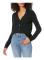 The drop - ESF23966-Black-L - Francine Cardigan för kvinnor, bekväm, V-ringad, med knappar på framsidan