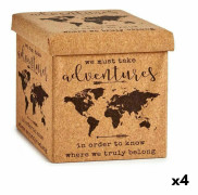 Dekorationslåda Världskarta Hopfällbar Brun Kork Trä MDF 31 x 31 x 31 cm (4 antal)