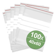 Blixtlåspåse med etikettremsor (B x H) 40mm x 60mm transparent polyeten