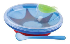 Nuby Uppvärmd tallrik med sugkopp och sked +3m Blå 400ml