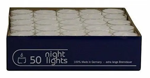 Wenzel-Kerzen 23-217-50-UK Nightlights Set med 50 ljus med plastbehållare upp till 8 timmars brinntid
