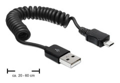 Delock - USB-kabel - USB (hane) till mikro-USB typ B (hane) - 60 cm - lindad - svart