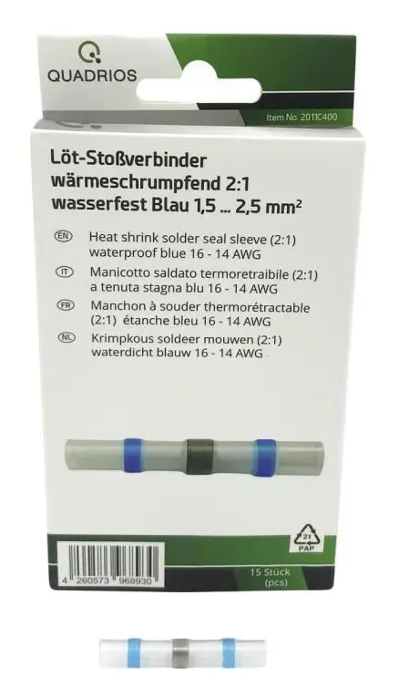 Quadrios 2011C400 Förlängning 1,5 mm² 2,5 mm² helisolerad blå 15 st.