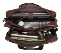 Men Retro Oil Wax Leather Handbag 17 Inch Computer Bag Shoulder Diagonal Briefcase(Brown)