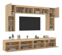 The Living Store Väggmonterade tv-skåp 8 delar LEDs sonoma-ek - TV-bänkar