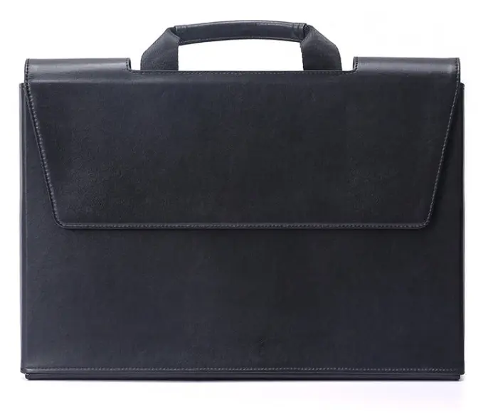 Leather Portable Briefcase Type Laptop Bag with Stand Function(Black)
