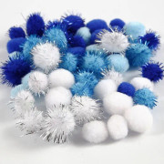 Sfäriska pompoms i tre olika färger och två storlekar med och utan paljetter. ref 51883