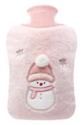 Varmvattenflaska med lock, 2L stor varmvattenflaska med varm handficka, varmvattenpåse med mjukt fluffigt lock för händer, fötter, nacke, smärtlindring Pink