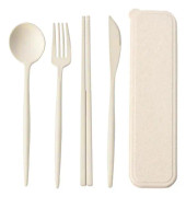 Bestickset med Ätpinnar / Chopsticks och Fodral - Beige