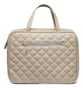 ther Toiletry Travel Bag för kvinnor - Stor kosmetisk storlek med 4 fickor - Roséguld hårdvara och satin interiör - Svart