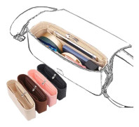 Multi-Pocket Insert Bag f?r kvinnor Handv?ska Organizer Mjuk filt F?rvaring Svart