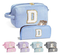 LIFE Personlig stor söt rosa sminkväska - Initial Cosmetic Travel Bag Stor toalettväska Vattentät Monogramgåvor Kvinnor till henne Birthda, Blå-
