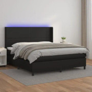 Klädd bäddbotten med madrass och LED Svart 160x200cm Läder