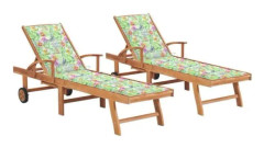 BEL-7029242316307-2st Loungestolar med bladmönstrad kudde i massiv teak