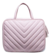 ther Toiletry Travel Bag för kvinnor - Stor kosmetisk storlek med 4 fickor - Roséguld hårdvara och satin interiör - Svart