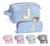 LIFE Personlig stor söt rosa sminkväska - Initial Cosmetic Travel Bag Stor toalettväska Vattentät Monogramgåvor Kvinnor till henne Birthda, Blå-
