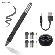 Bosto uppladdningsbar penna digital penna 8192 nivåer tryckpenna med 20 st pennnyps pennhållare（Inbyggt batteri）