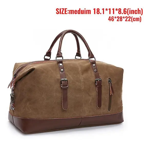 Markroyal Canvas Läder Herr Resväskor Handbagage Resväskor Herr Duffelväskor Handväska Resväska Stor Weekendväska Övernattning（Kaffebrun medium）