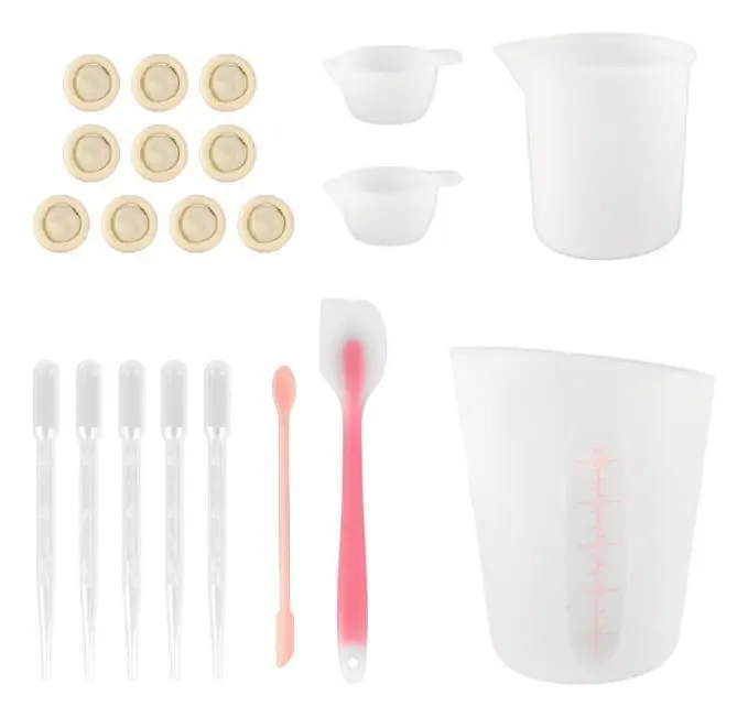 SALALIS Silikon Mätkopp Verktygssats Silikon Mätkopp DIY Piece Tool Set 21 delar, Rosa