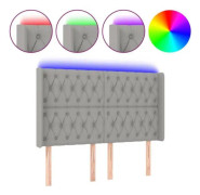 LED sänggavel - FDIT - Ljusgrå - 147x16x118/128 cm - Tyg