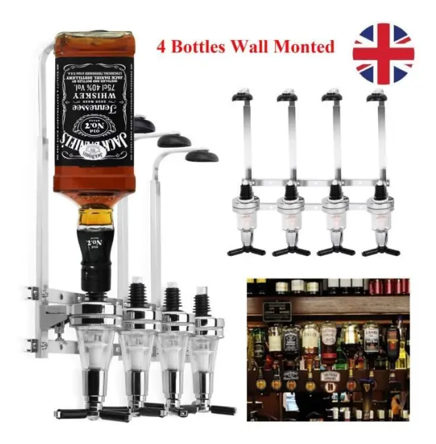 Flaskhållare Vin Alkohol Dryckesautomat Wall Bar Pro Steel För 4 flaskor