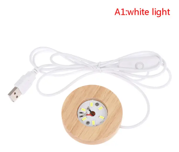 LED-ljus Dispaly Base Kristallglas Resin Art Ornament Trä white light A1