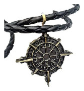 Viking Vegvisir Kompass Runhänge Amulett - Odinsymbol (Antik Bronze)