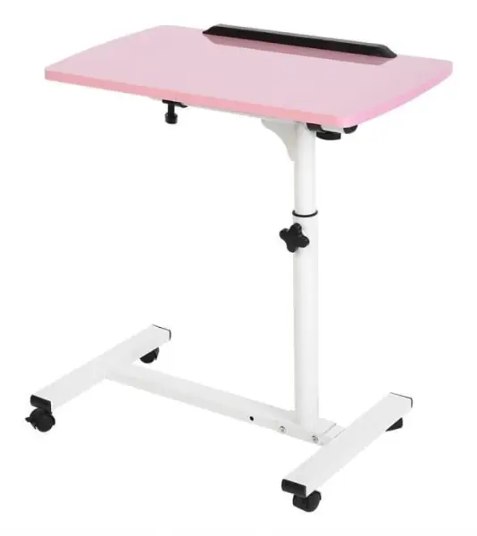 Bärbar multifunktionell avtagbar bärbar dator skrivbord med hjul Sängsoffa Böcker Snack Pink