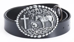Western läderbälte för män Knight Horse Cross Skull Cowboy Spänne Svart