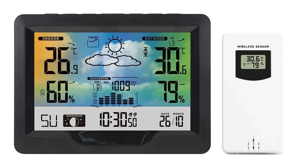 Multifunktionell Trådlös Väder Station Forecaster Inomhus Utomhus Termometer Hygrometer med Sensor