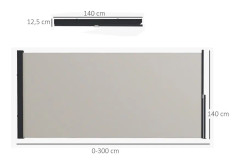 Rootz sidomarkis - Sidogardin - Utdragbar - Expansionsskruvar - Sekretessskärm - Aluminium - Polyester - Ljusgrå - 300L x 100H cm