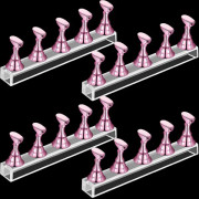 4 set akryl nageldisplayställ nagelhållare magnetisk nagelövningsställ fingernagel diy nageldesignställ för falska naglar manikyrverktyg (rosa)