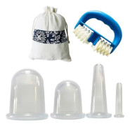 4 st vakuumkoppar + massagerulle silikonkoppning set, transparent + blå