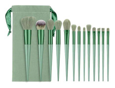 Makeupborstar 13 delar set med väska, grön