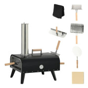 Rootz Pizzaugn - Vedeldad ugn - 1 Pizza Peel - Väderbeständig - 1 Pizzasten - Anti-halkmattor - Rostfritt stål - Svart - 81 x 40 x 72 cm