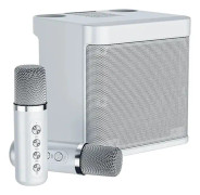 Karaoke-maskin, dubbla mikrofoner, bärbar Bluetooth-högtalare, Vit