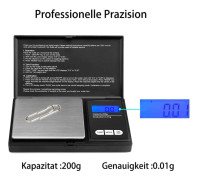 200g / 0,01g fickvåg med upplyst LCD-display,