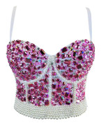 NDEO Dam Rhinestone Diamond Bead Bustier Crop Top Club Party Glitter Korsett Topp BH Väst Rosa Vit Stor
