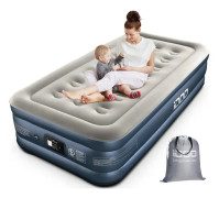 O Queen Size Luftmadrass, Uppblåsbar Säng med Inbyggd Pump, 3 Min Snabb Självuppblåsning/Tömning Luftmadrass, Uppblåsbar Säng Höjd 38cm Singel