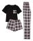 dusa Dam 3-delad rutig pyjamas med t-shirt, shorts och byxor, svart och rosa, XS