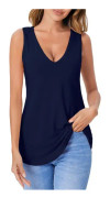 dusa Dam Basic V-hals Longline Dolphin Hem Lös Tunika Tank Top Marinblå X-Large