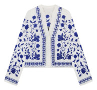 ivimos Dam Sommar Höst Bomull Långärmad Knapp Ned Floral Broderi Casual V-Ringad Kappa Jacka Vit Medium