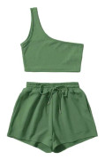 dusa Dam One Shoulder Tank Top och Lounge Shorts 2 Piece Tracksuit Set Ljusgrön Stor