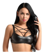 ying Dam Wet Look Faux Läder Ärmlös Bandeau Bralette Rem Pentagon Detalj Fram Crop Tops XX-Large