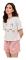dusa Dam 3-delad rutig pyjamas set t-shirt och shorts byxor pyjamas set vit rosa stor