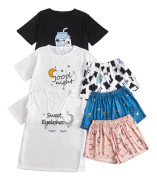 dusa Dam 3-delad rutig pyjamas med t-shirt och shorts, vit, blå, rosa, medium